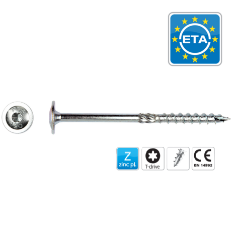 Tellerkopschroeven 8x140mm Tx40 | Verzinkt Cr3+ | 50 st.