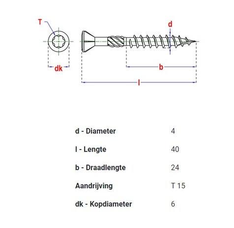 Spaanplaatschroeven 4x40mm Tx15 | RVS C2 410 | 455 st.