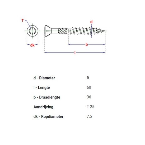 Vlonderschroeven 5x60mm Tx25 | RVS C2 410 | 200 st.